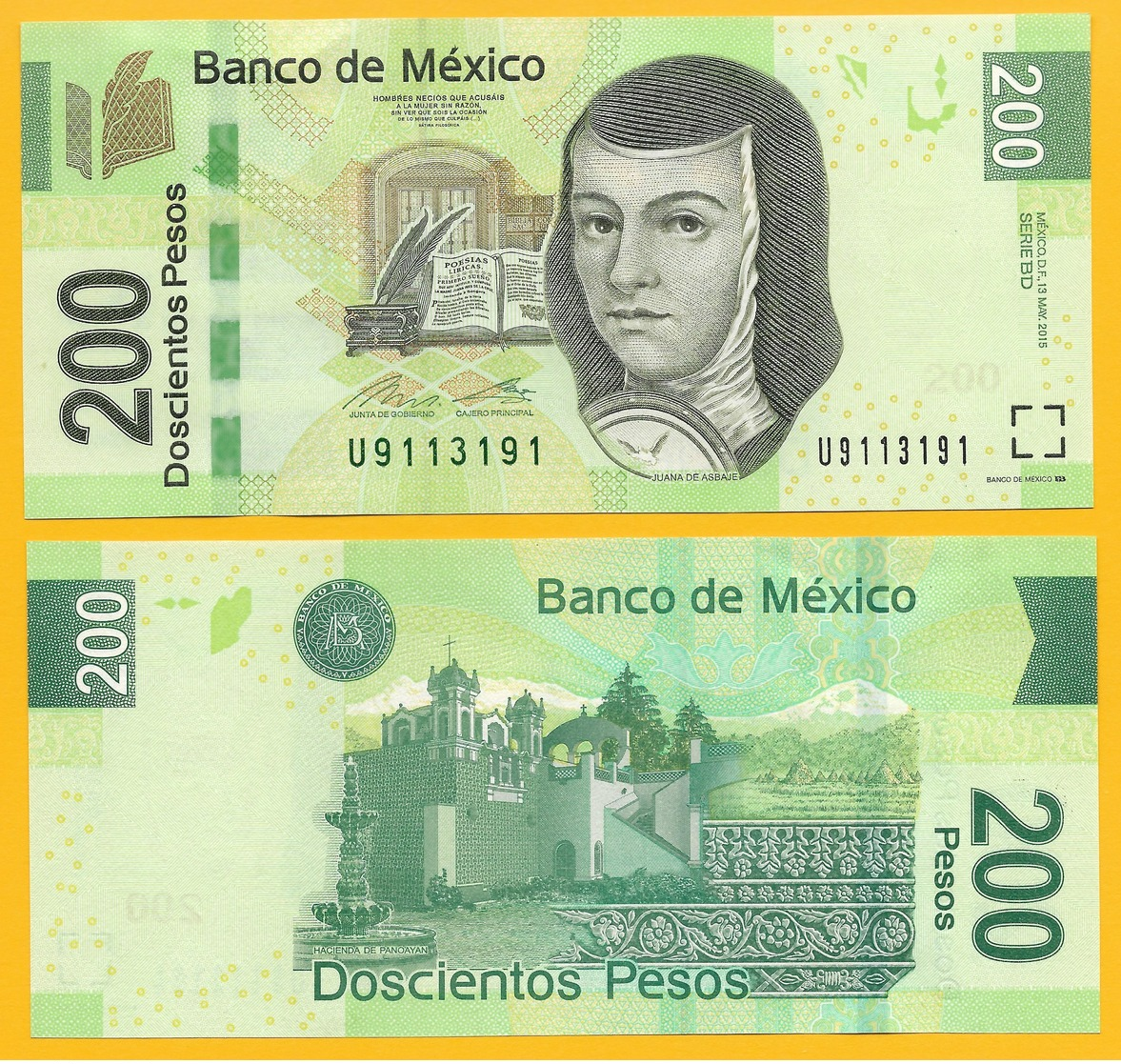 Mexico 200 Pesos P-125 2015 (Serie BD) UNC - Mexique