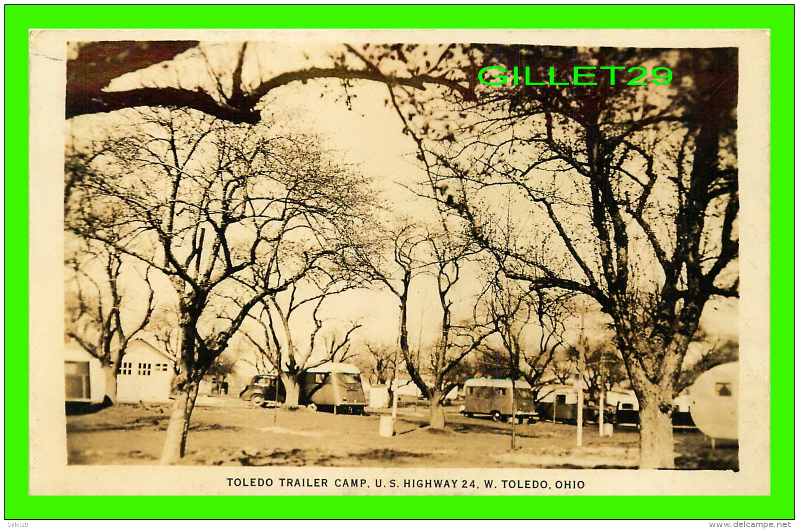 TOLEDO, OH - TOLEDO TRAILER CAMP, U. S. HIGHWAY 24 WEST -  ANIMATED WITH OLD TRAILER &amp; CAR - - - Toledo