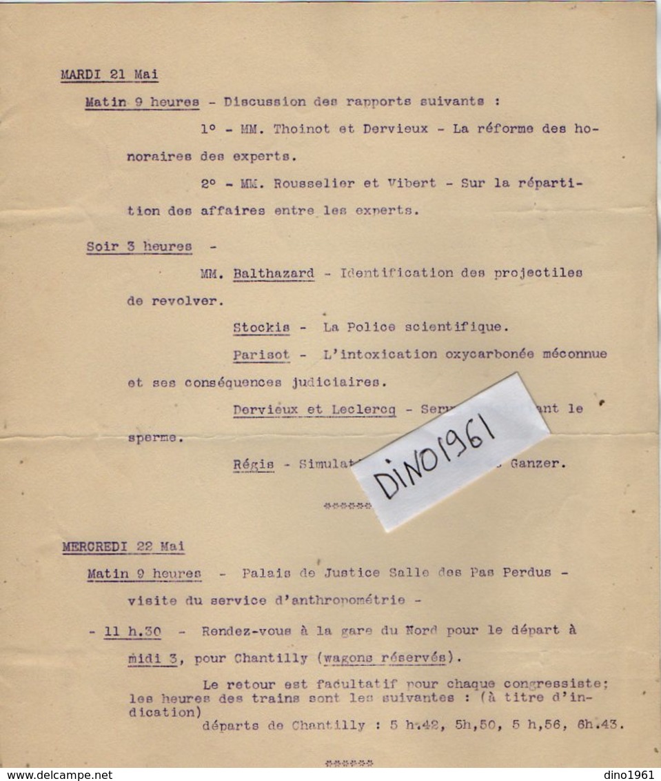 VP12.193 - PARIS 1913 - Programme Du 11è Congrès De Médecine Légale ..... - Programmes