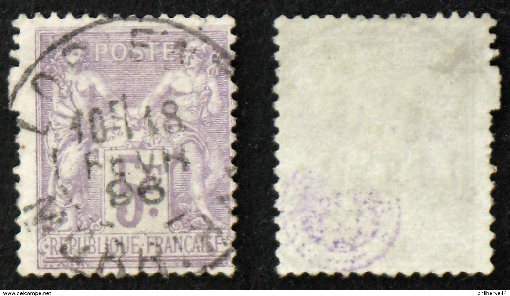 N° 95 5F SAGE Violet/lilas TB  Cote 100€ Variété Dentelure - 1876-1898 Sage (Type II)