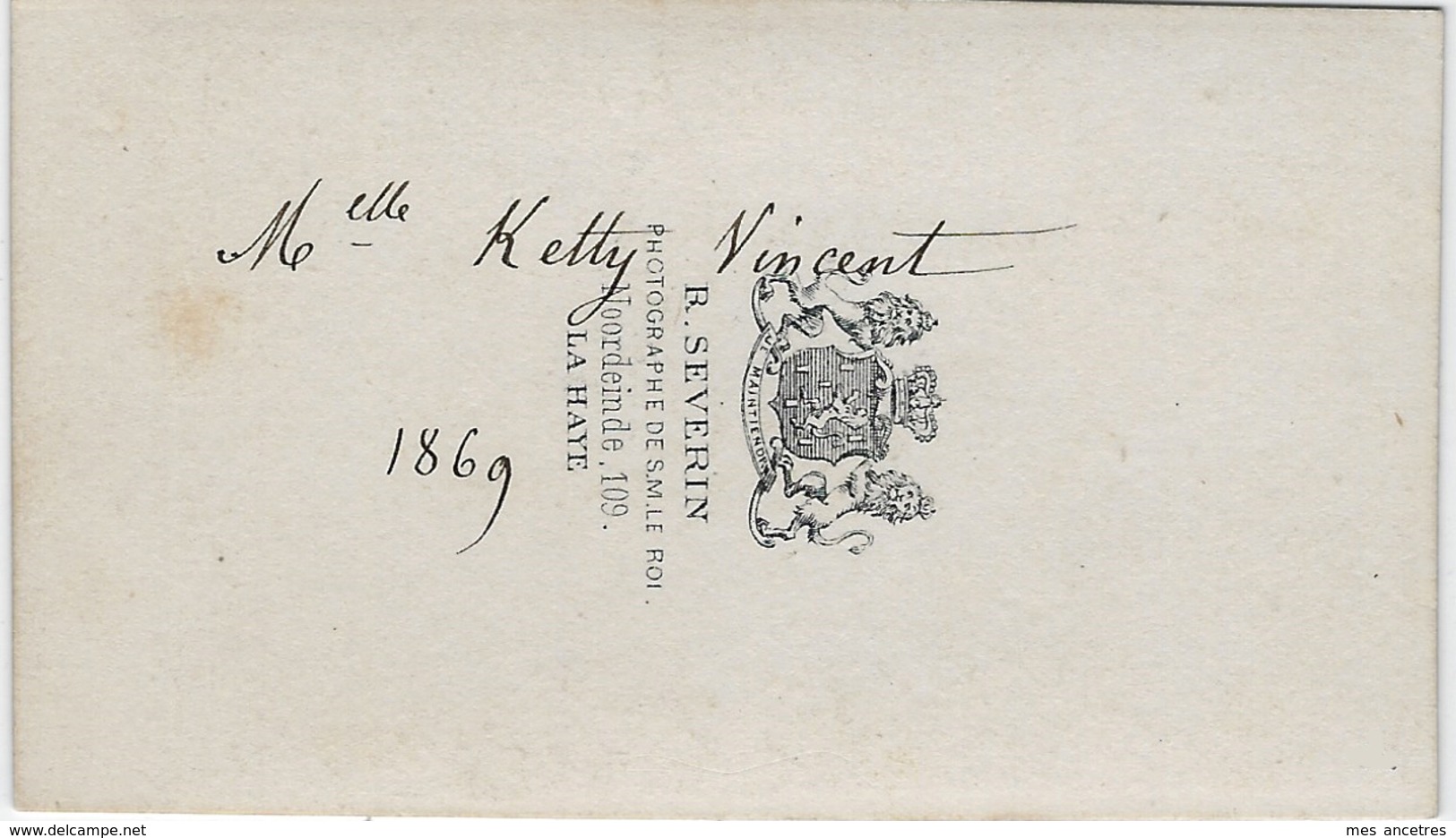 CDV Melle Ketty VINCENT En 1869- Photo Séverin à La Haye - Anciennes (Av. 1900)