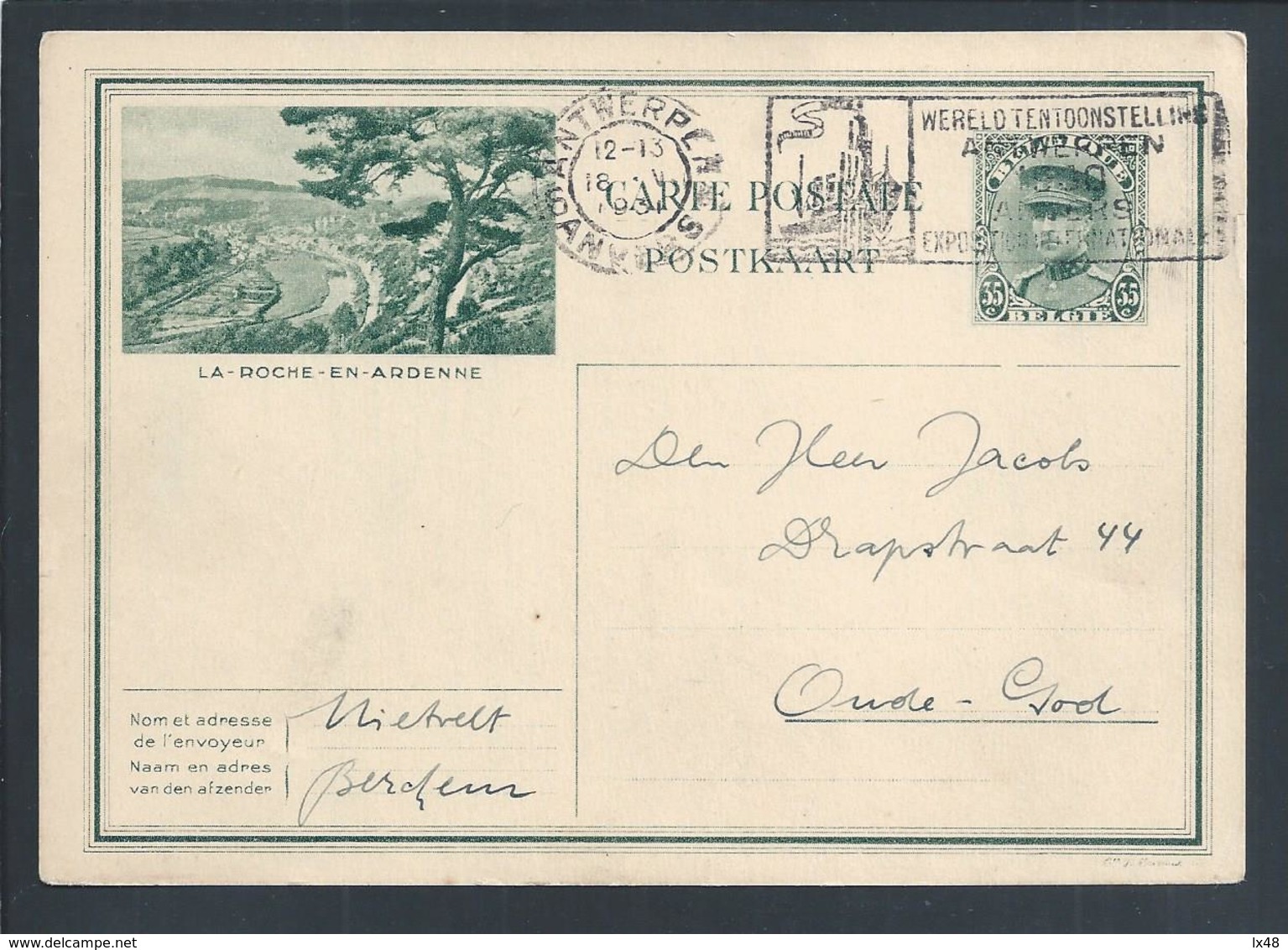Pennant Of International Fair Liege And Antwerp 1930. Postcard Stationery Of La Roche En Ardenne. King Albert I. - 1930 – Liegi (Bélgica)