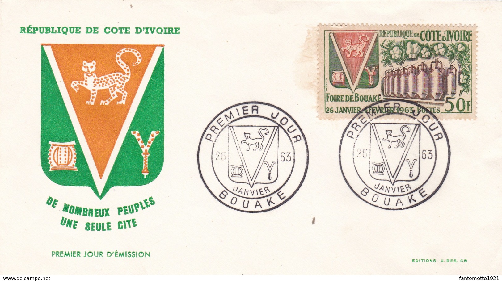 ENVELOPPE PREMIER JOUR REPUBLIQUE DE COTE D'IVOIRE 26/01/1963 (dil372) - Côte D'Ivoire (1960-...)