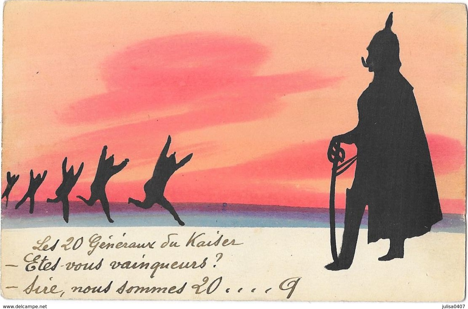 GUERRE 1914-18 Aquarelle Originale En Ombre Chinoise Satirique Kaiser - Weltkrieg 1914-18