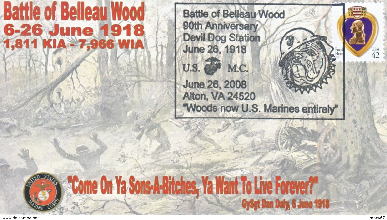 MARINES  " DEVIL DOGS " W.W.I.  BATTLE OF  BELLEAU  WOODS - Event Covers