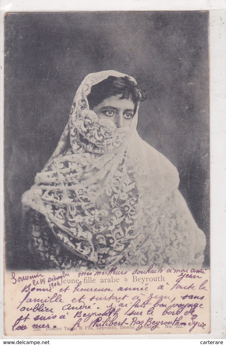 ASIE,ASIA,LIBAN,LEBANON,jeune Fille Arabe à BEYROUTH,BEIRUT ,1904,marque Postale Beyrouth Syrie,timbre Levant,voile,rare - Liban