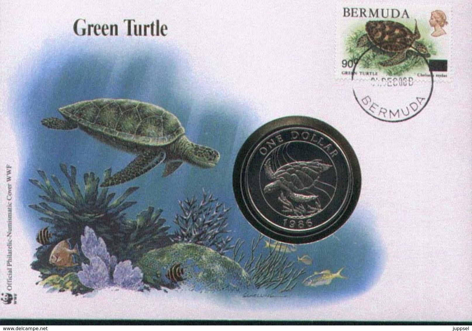 WWF NUMISBRIEF, Schildkröte / COIN COVER, BERMUDA, Turtle /  ENVELOPPE NUMISMATIQUE, Tortue  1986 - Lettres & Documents