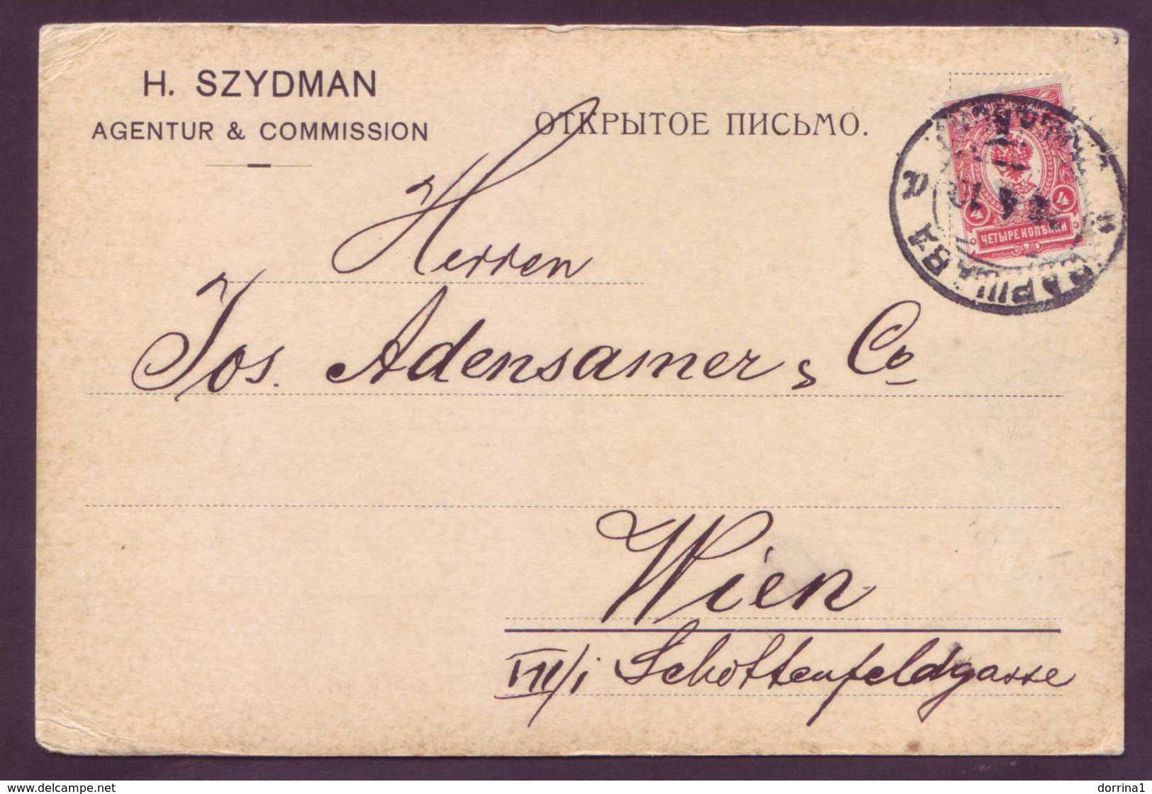 Judaica Jewish Postcard Warsaw Poland 1910 To Austria Wien -  H. SZYDMAN - Covers & Documents