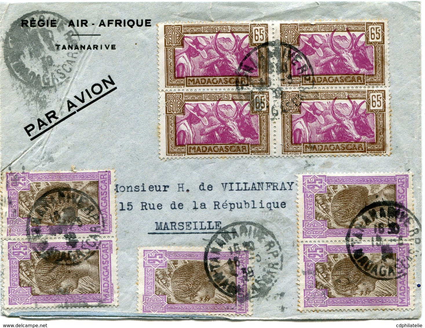 MADAGASCAR LETTRE PAR AVION DEPART TANANARIVE 19-3-39 MADAGASCAR POUR LA FRANCE - Lettres & Documents