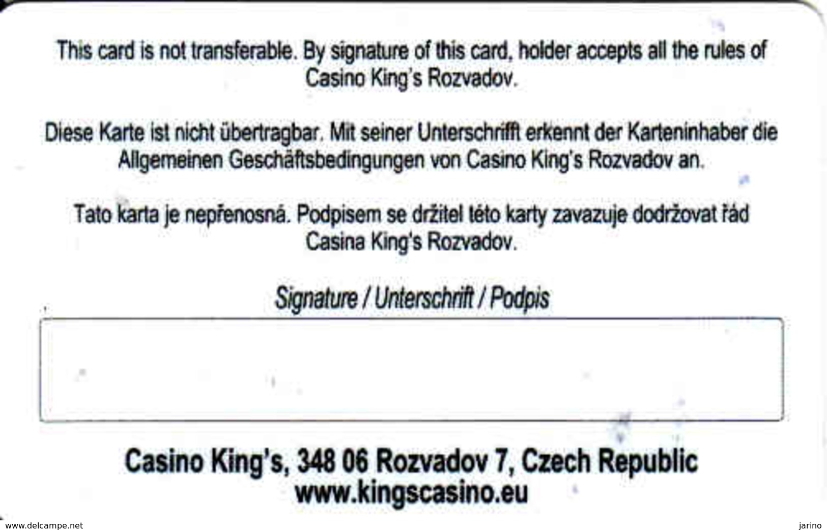 Casino Kings Rozvadov,, Blue Card, Czech Republic - Cartes De Casino