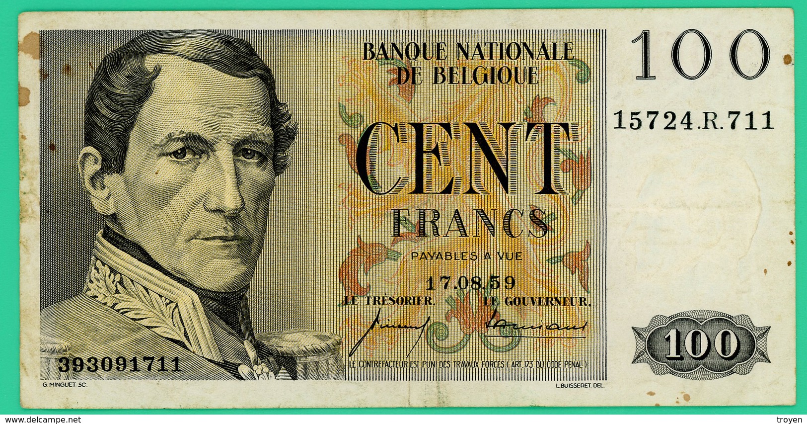 100 Francs - Belgique - 1958 - N°. 10991.C.846 - TB+ - - 100 Francs