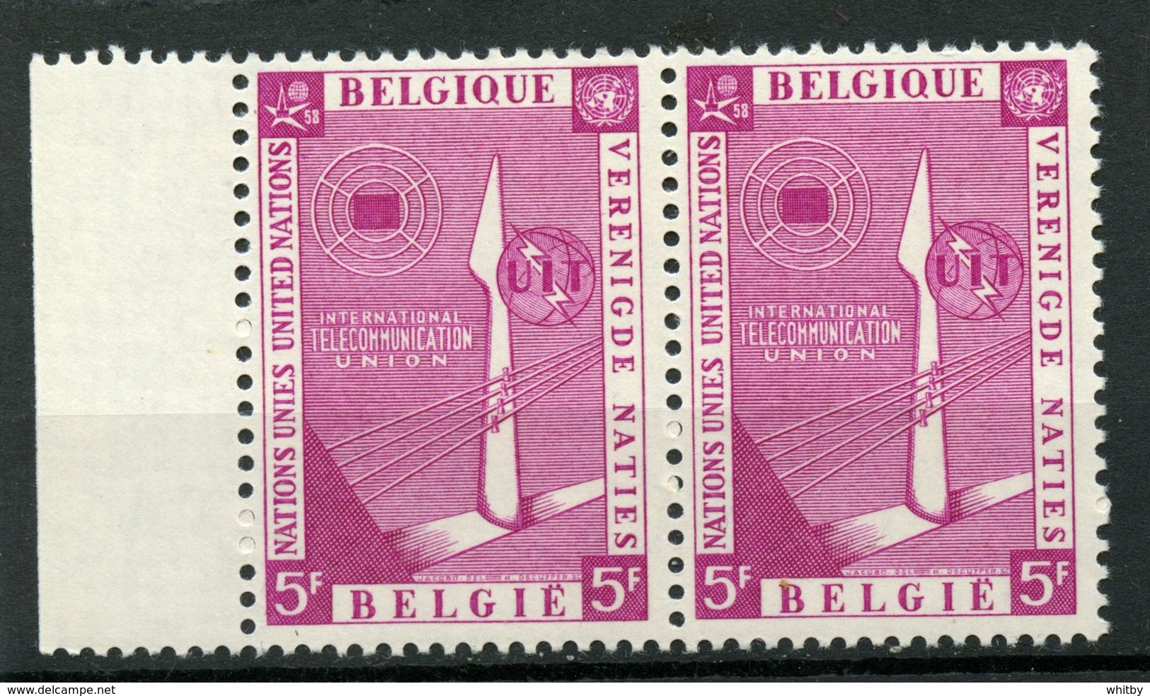 Belgium 1958 5f  ITU Issue  #522  MNH Pair - Unused Stamps