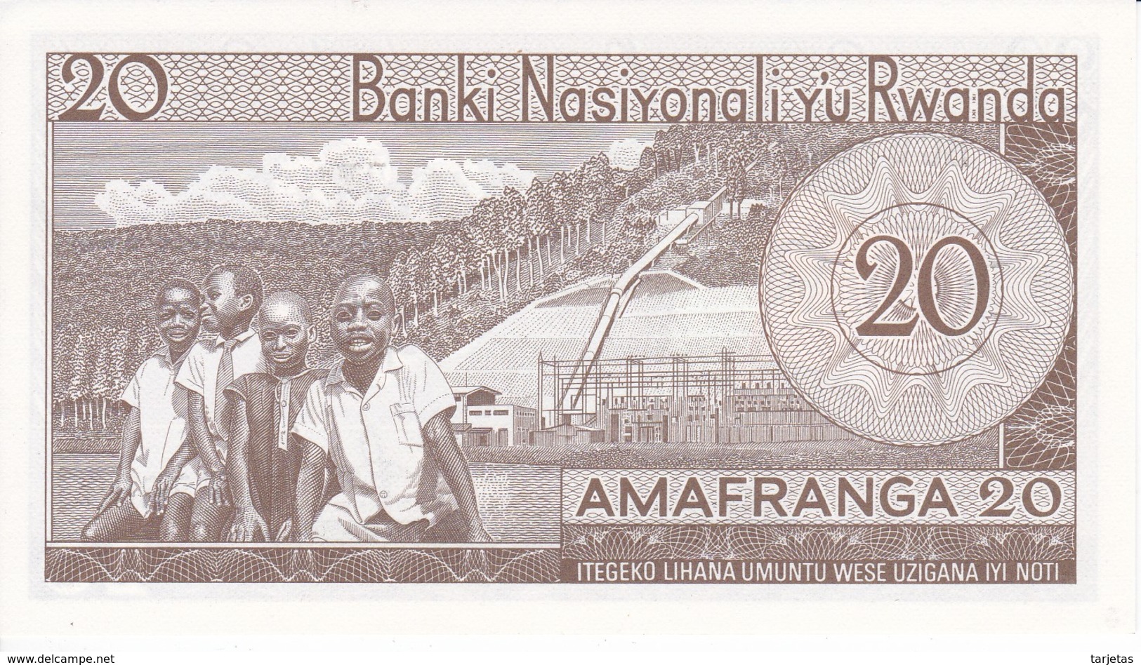 BILLETE DE RWANDA DE 20 FRANCS DEL AÑO 1976  (BANKNOTE) SIN CIRCULAR-UNCIRCULATED - Ruanda