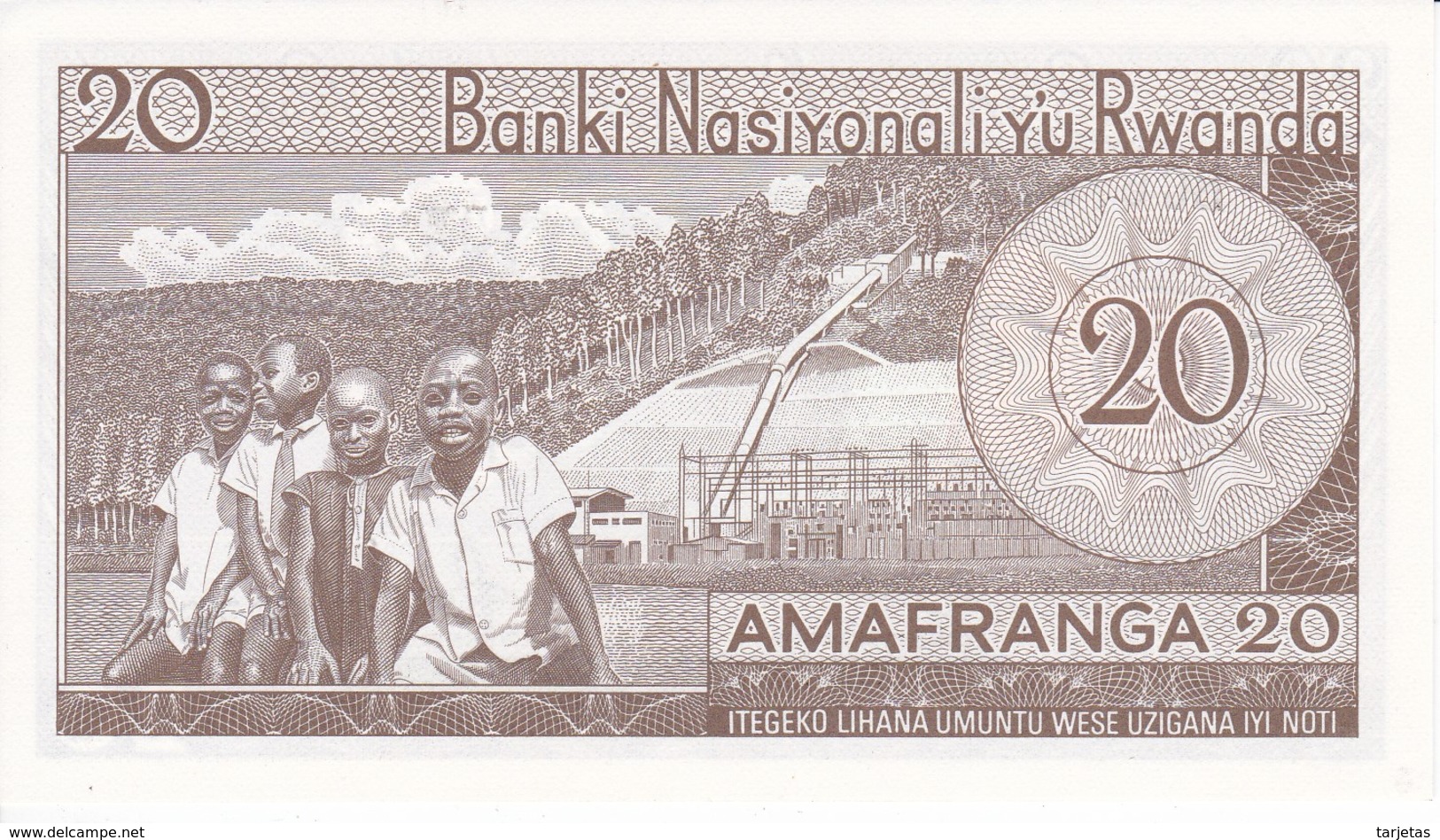 BILLETE DE RWANDA DE 20 FRANCS DEL AÑO 1976  (BANKNOTE) SIN CIRCULAR-UNCIRCULATED - Rwanda