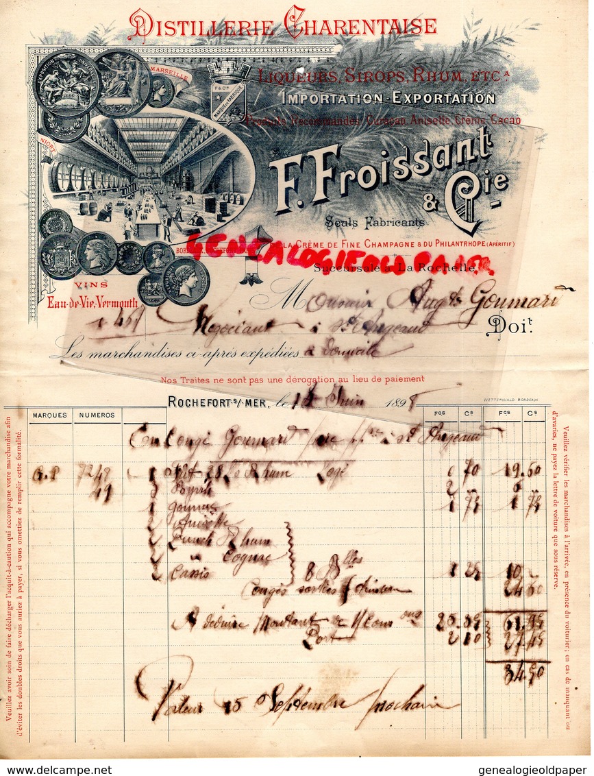 17-ROCHEFORT-LA ROCHELLE- RARE LETTRE MANUSCRITE SIGNEE F. FROISSANT-DISTILLERIE CHARENTAISE-CHARENTE-RHUM-VERMOUTH-1898 - 1800 – 1899