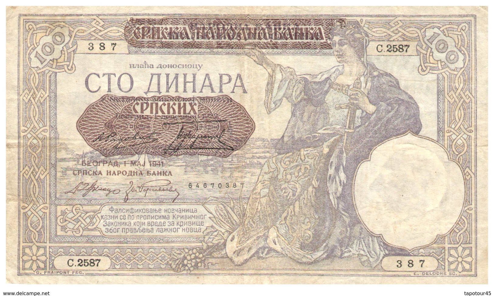 Billets > Russie >     100 Dinara  1941 - Russie