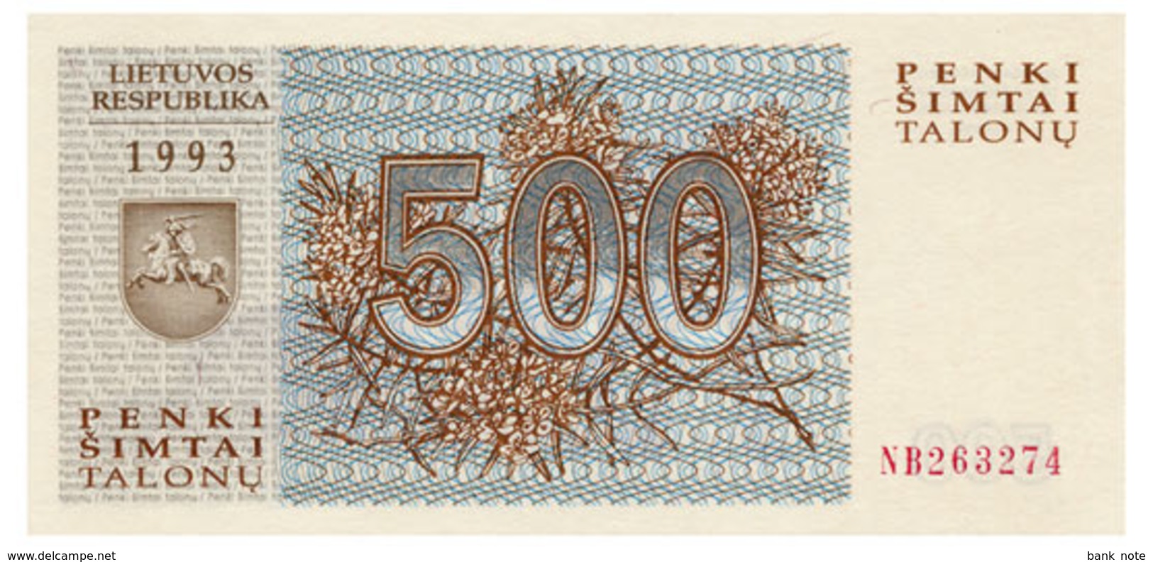 ЛИТВА 46 LITHUANIA 500 TALONAS 1993 Unc Unc - Lithuania