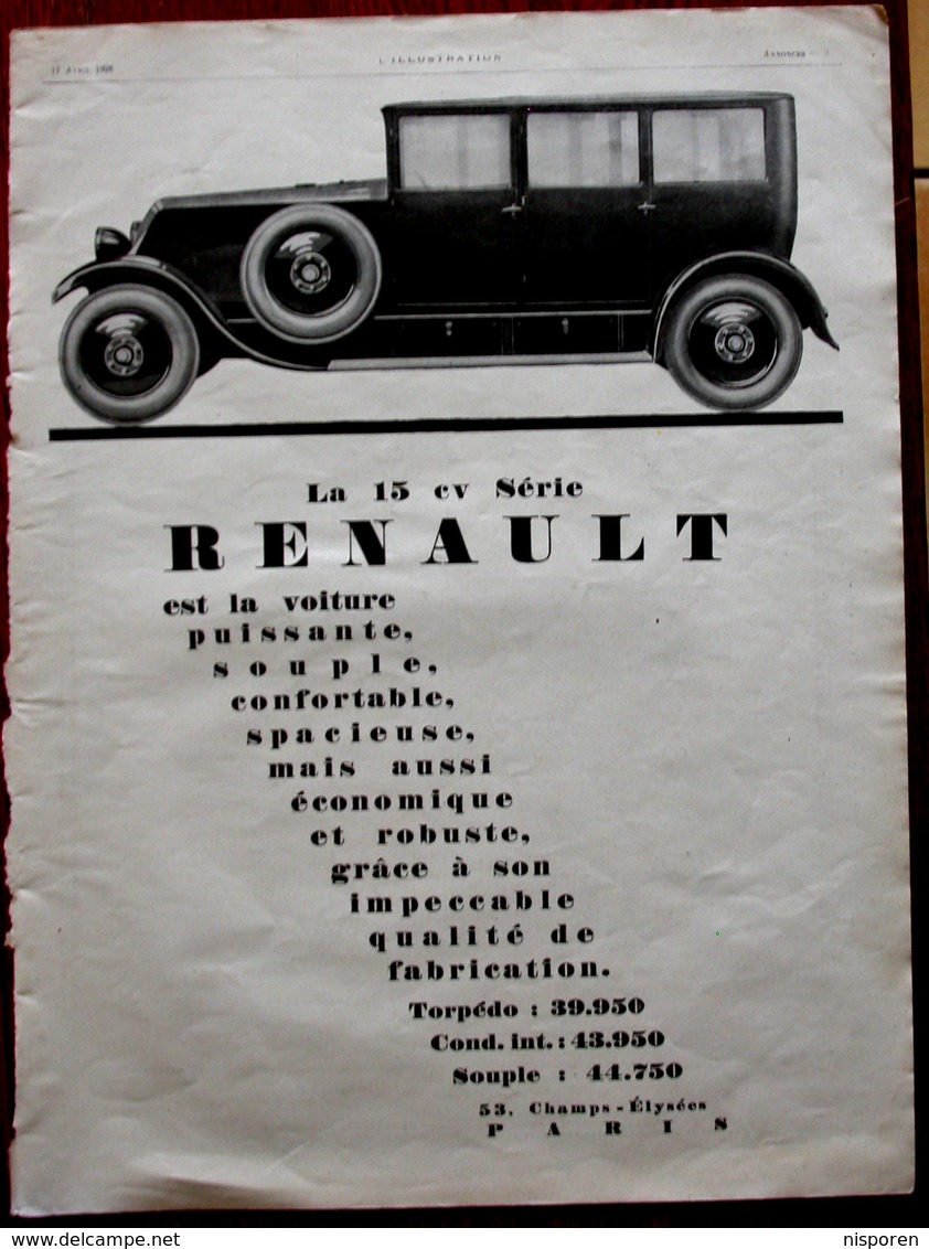 Publicité L'illustration 1926 - Automobile Ancienne - La 15 Cv Renault - Advertising