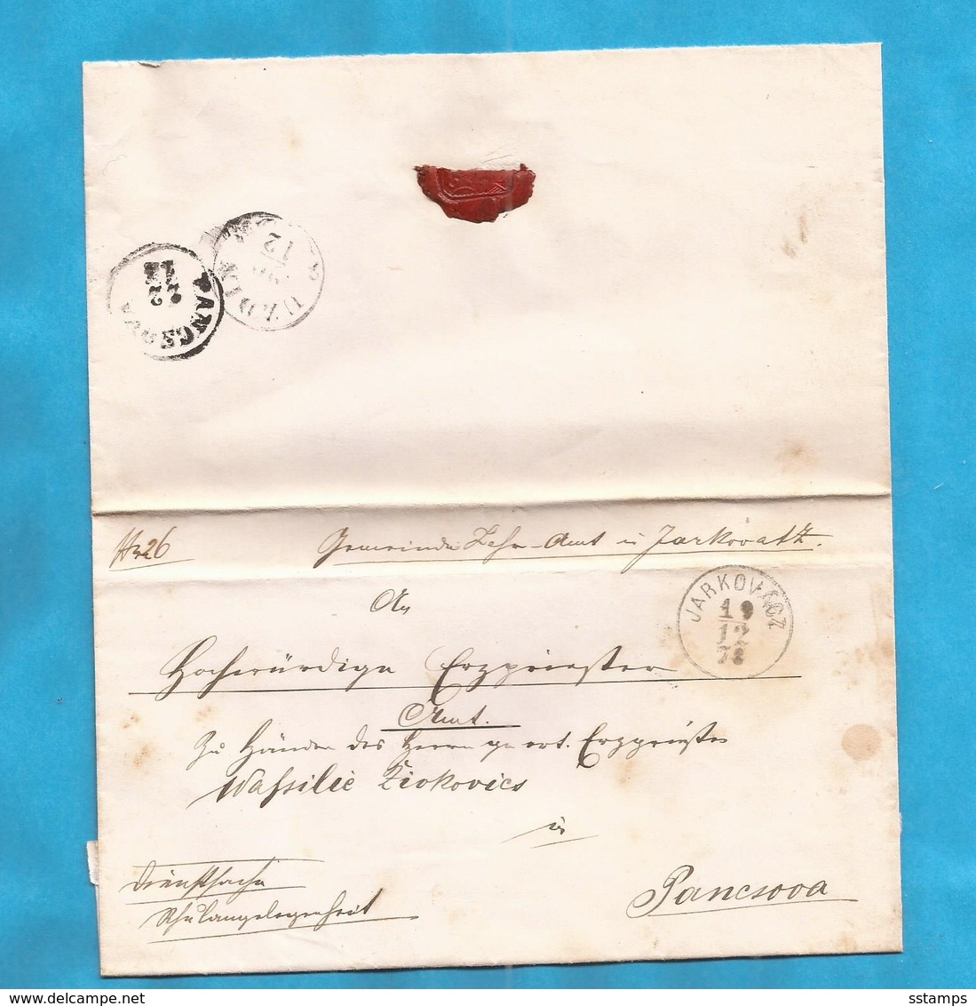 1878  AUSTRIA  JUGOSLAVIJA VOJVODINA BANAT  EX OFFO LETTER JARKOVACZ  PER PANCSOVA  INTERESSANT - Préphilatélie