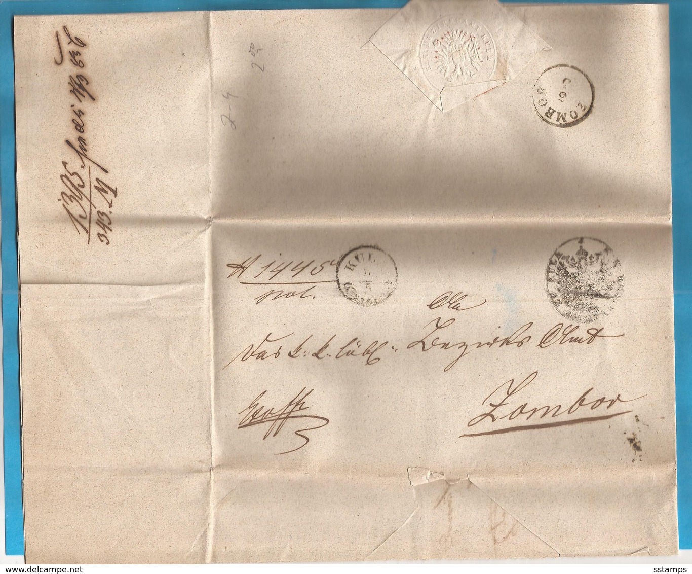 1856  AUSTRIA  JUGOSLAVIJA VOJVODINA BACSKA  EX OFFO LETTER  KULA  PER  ZOMBOR  INTERESSANT - Préphilatélie