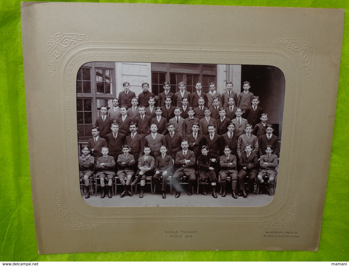 Grande Photo De Groupe D'élèves Ecole Turgot Paris Année 1914 Photographe De Jongh,freon - Personnes Anonymes