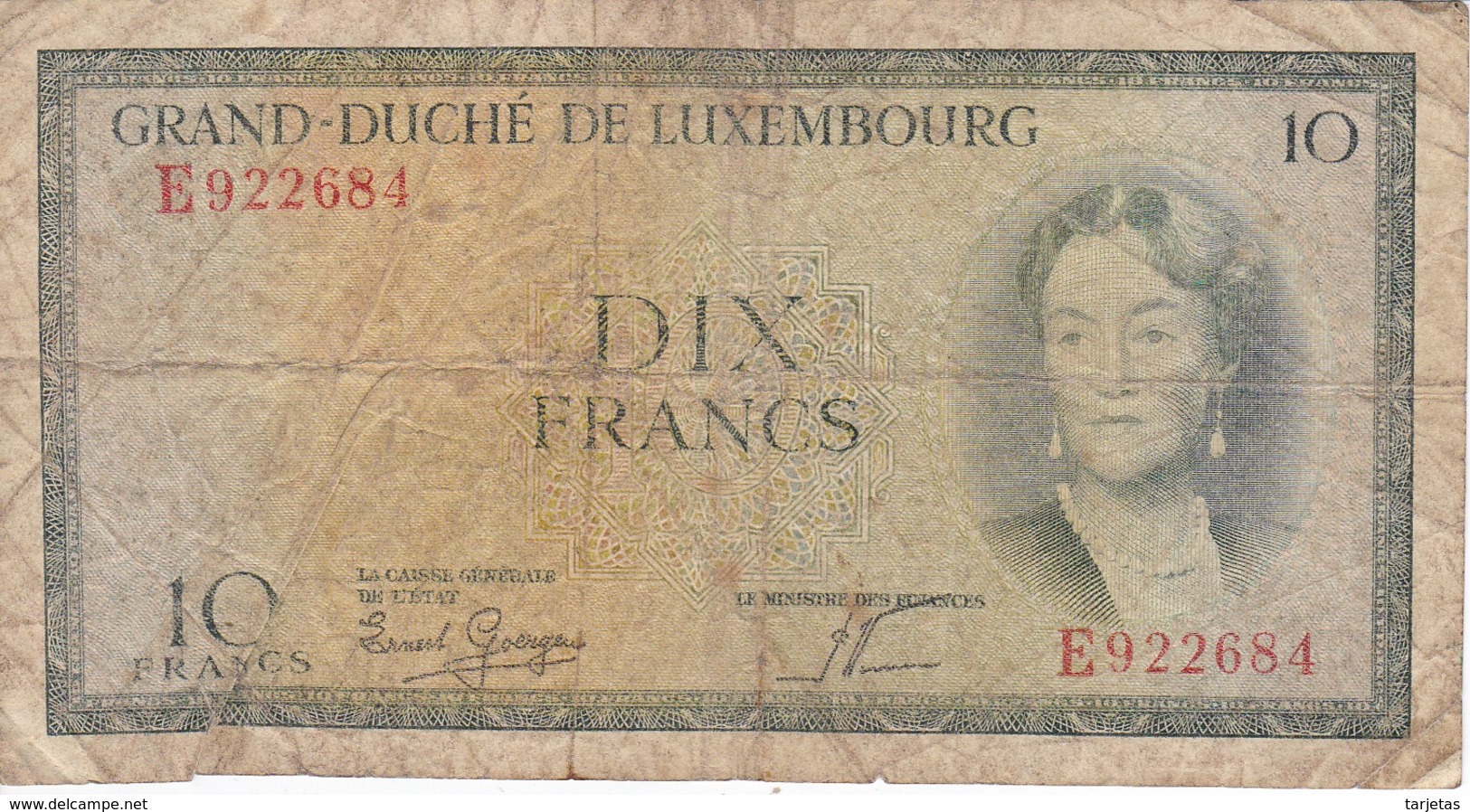 BILLETE DE LUXEMBURGO DE 10 FRANCS DEL AÑO 1954 (BANKNOTE) - Luxemburgo