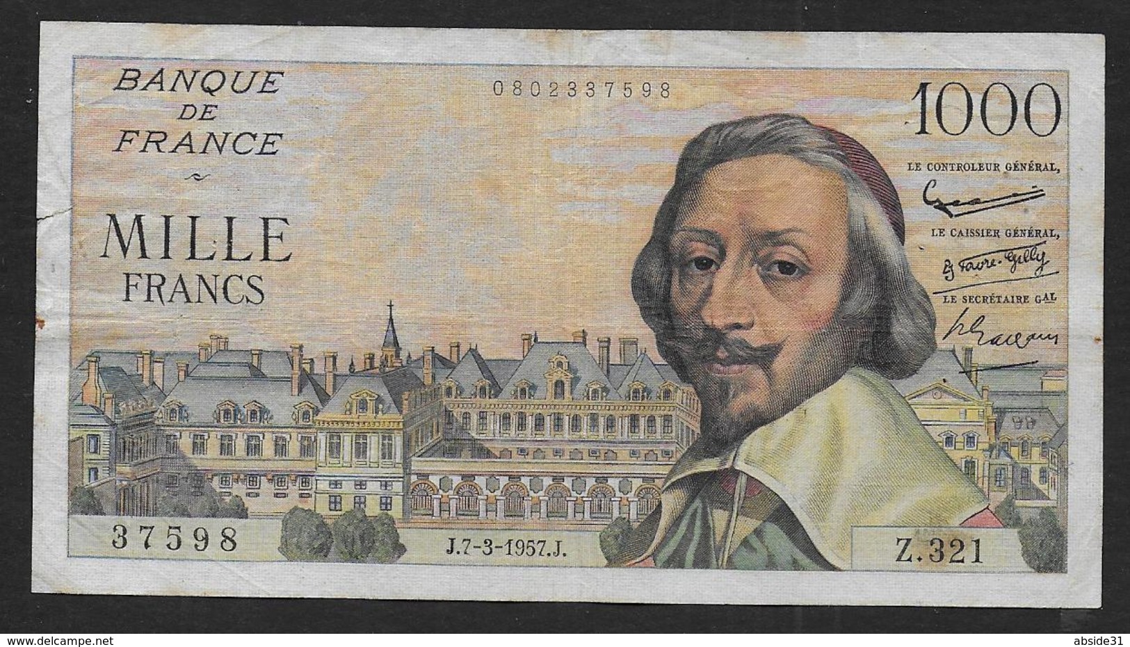 France - 1000 Fr  Richelieu  Du 7 - 3 - 1957 - 1 000 F 1953-1957 ''Richelieu''