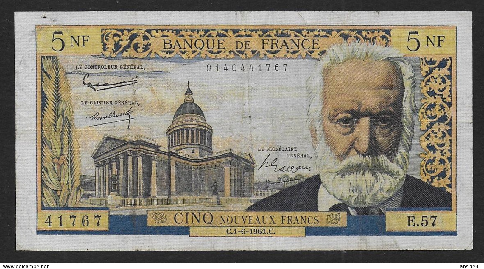 France - 5 NF  Victor Hugo  Du  1 - 6 - 1961 - 5 NF 1959-1965 ''Victor Hugo''