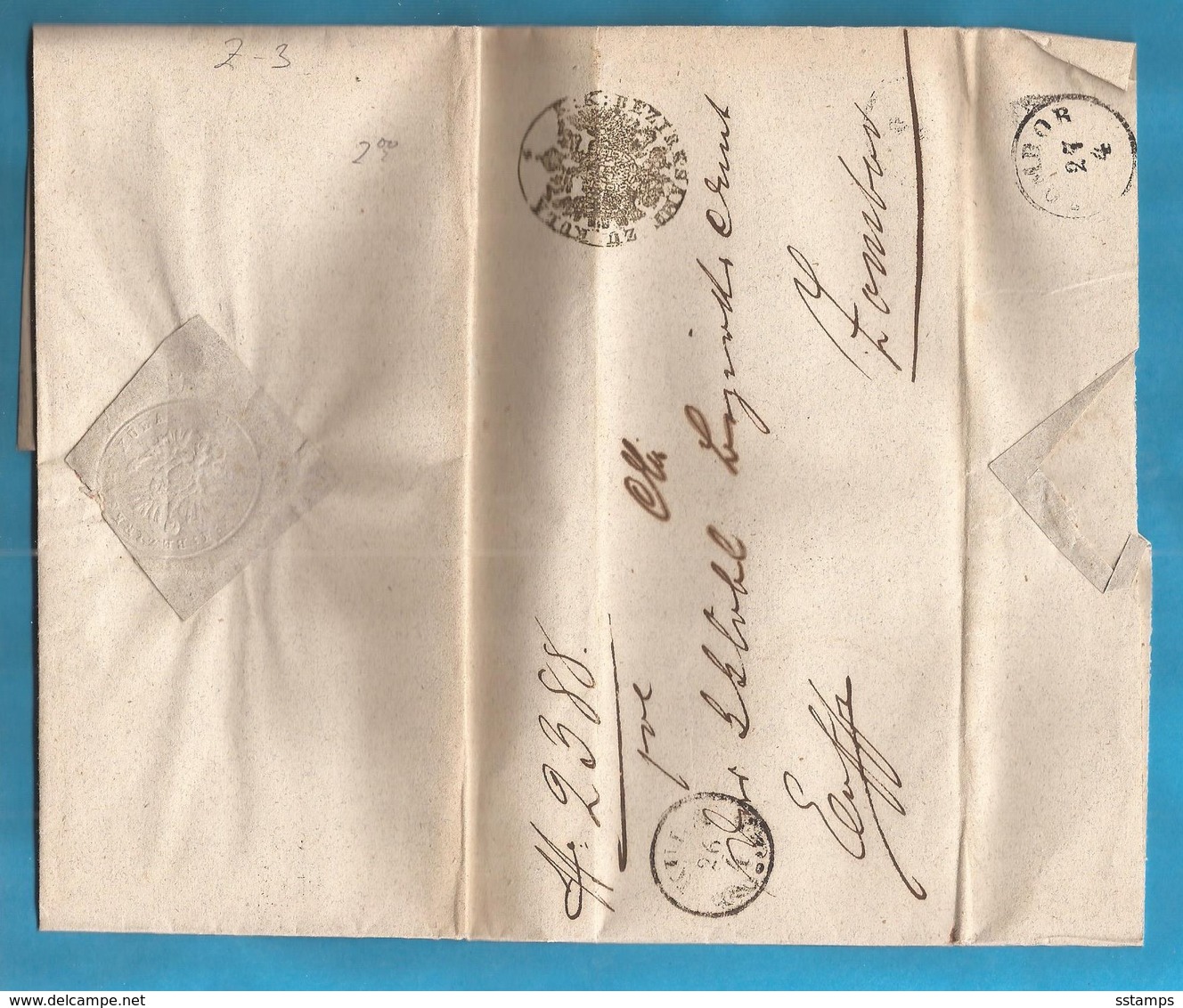 1856  AUSTRIA  JUGOSLAVIJA VOJVODINA BACSKA  EX OFFO LETTER  KULA  PER  ZOMBOR  INTERESSANT - Prephilately