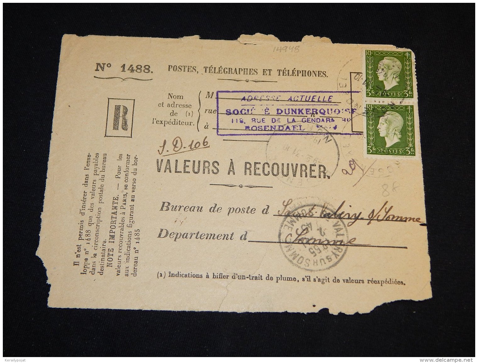 France 1945 Valery Registered Paper__(L-14948) - Lettres & Documents