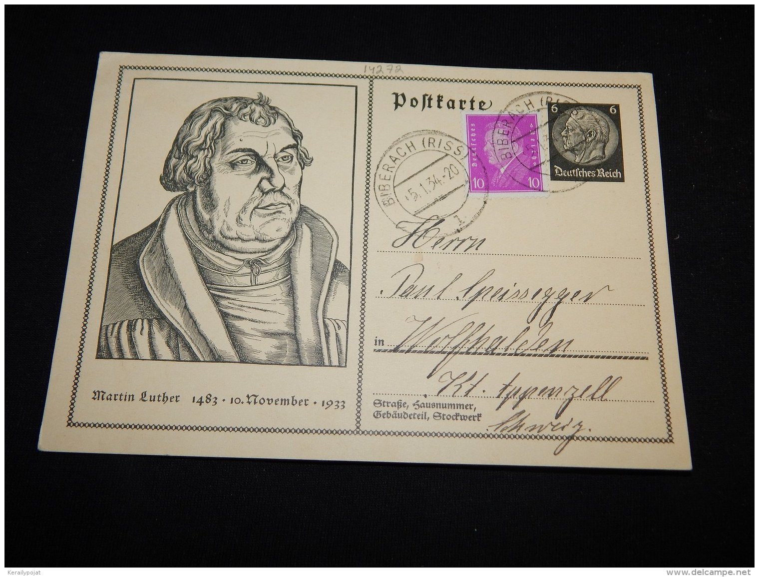 Germany 1934 Biberach Martin Luther Stationery Card__(L-14272) - Sonstige & Ohne Zuordnung