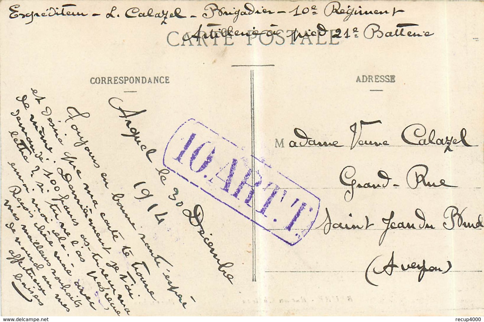 25 BEURE  Rue Du Château Cachet Militaire 10 Rég. Terr. D'artillerie  2scans - Autres & Non Classés