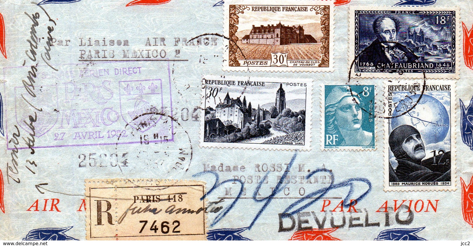 Liaison Paris-Mexico 27/04/1952 - Air France - 1960-.... Lettres & Documents