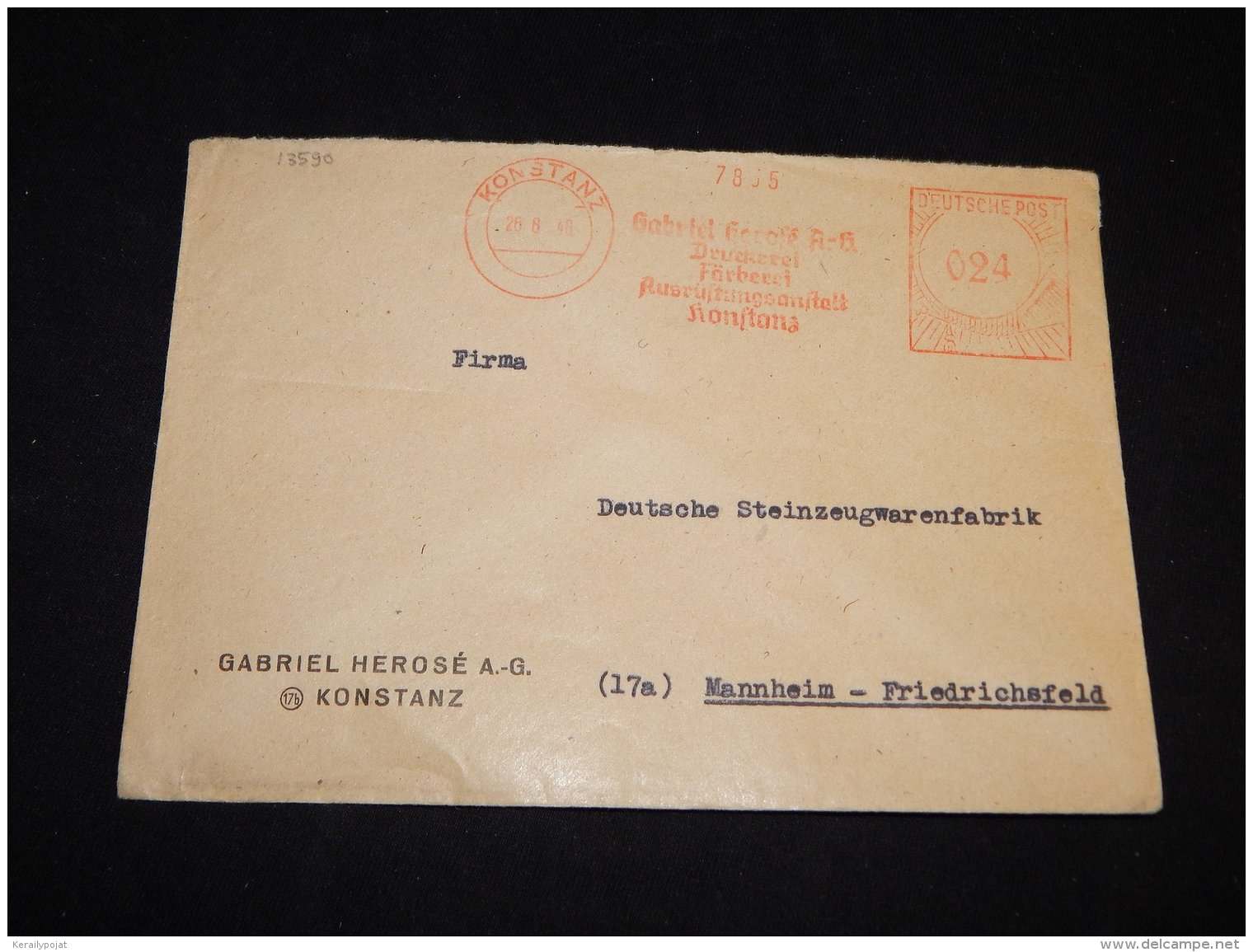 Germany 1948 Konstanz Gabriel Herofe Meter Mark Cover__(L-13590) - Altri & Non Classificati