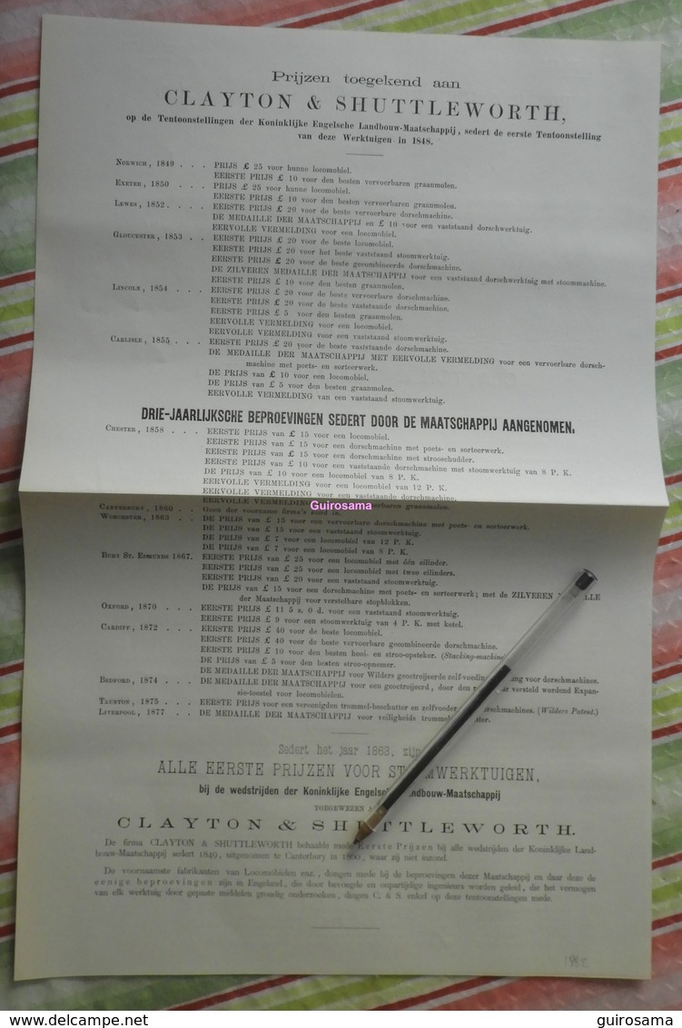 Boeke En Huidekoper, Gröningen - Clayton En Shuttleworth's Prijs (Locomobile) + Liste Acheteurs En Angleterre - 1881 - Netherlands