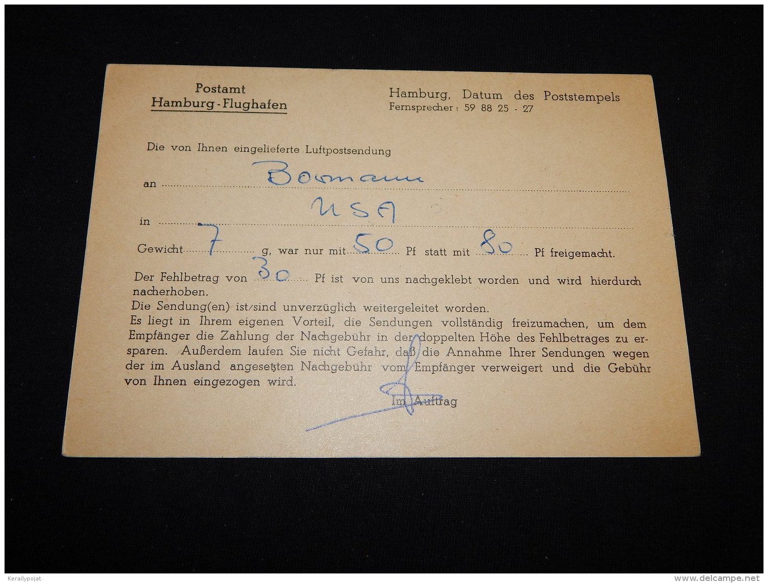 Germany 1960 Hamburg-Flughafen Card__(L-12784) - Sonstige & Ohne Zuordnung