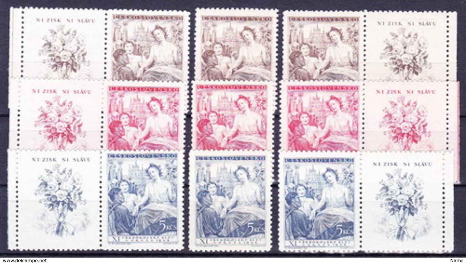 ** Tchécoslovaquie 1948 Mi 532-4 + Zf (Yv 460-2 + Vignettes), (MNH) - Ungebraucht