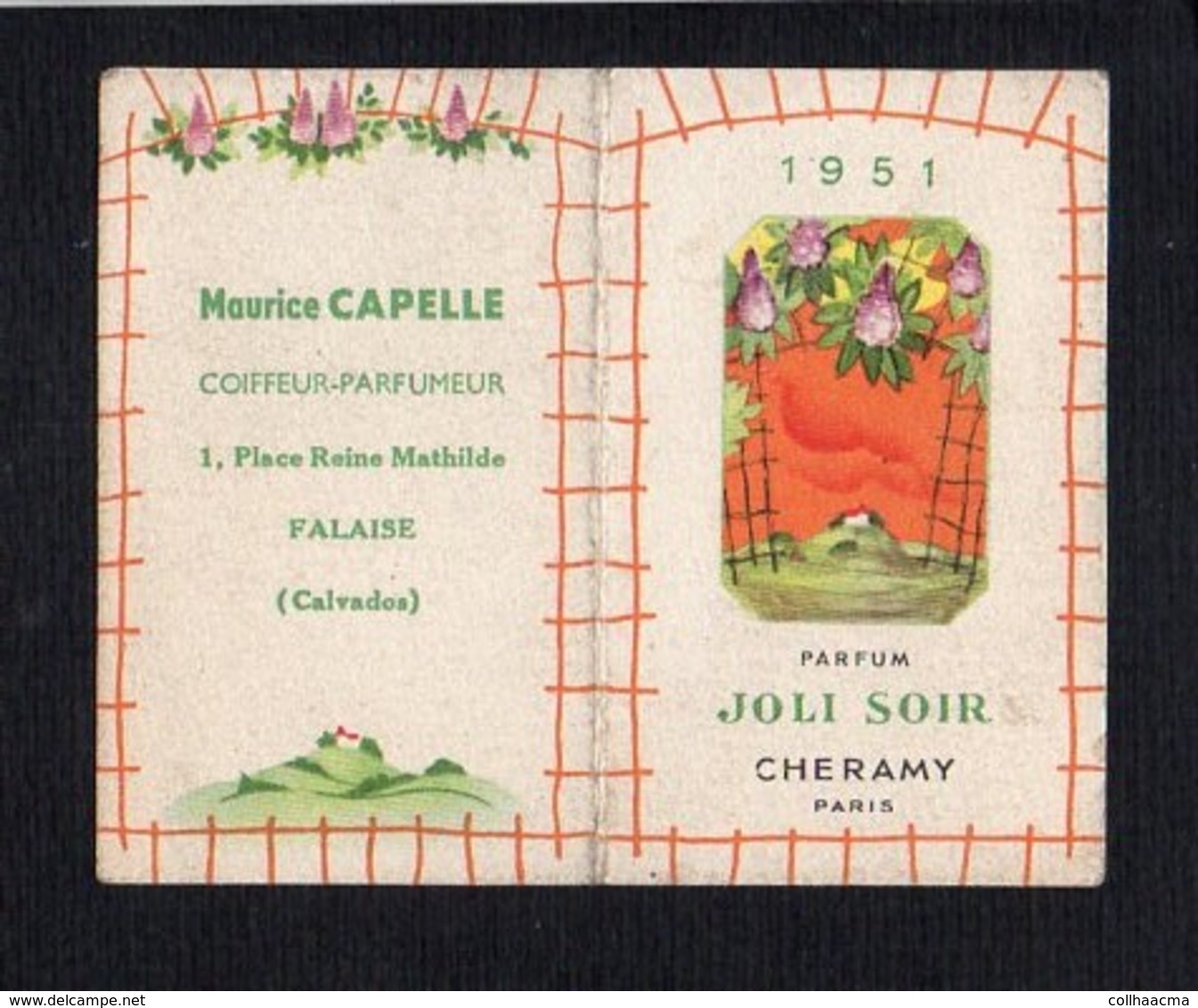 1951 Calendrier De Poche Parfumé / Parfum  "Joli Soir" De Cheramy / Coiffeur Parfumeur Maurice Capelle Falaise 14 - Petit Format : 1941-60