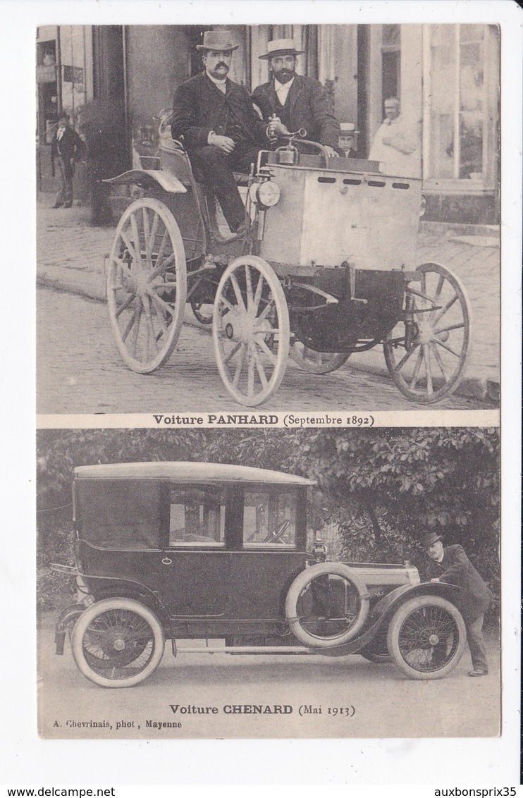 VOITURE PANHARD (SEPTEMBRE 1892) VOITURE CHENARD (MAI 1913) - PHOTOGRAPHE CHEVRINAIS - MAYENNE - 53 - Passenger Cars