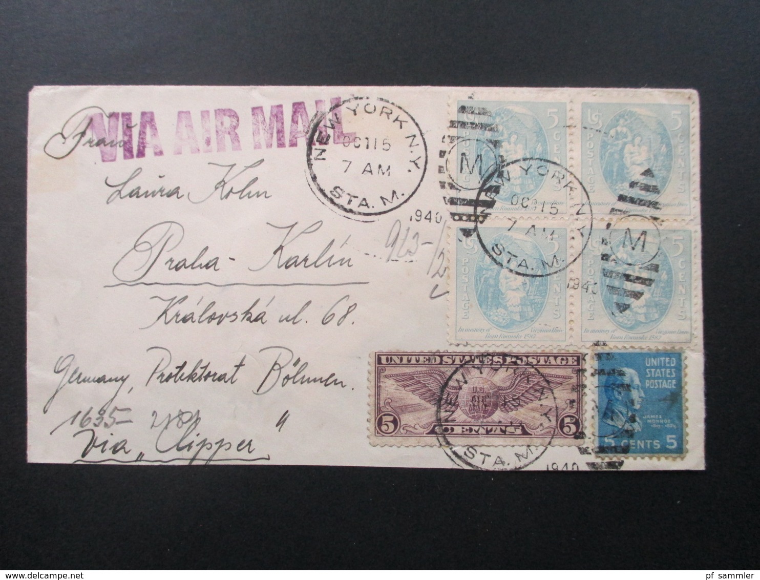 USA 1940 Luftpost / Air Mail Nach Prag Böhmen Und Mähren Protektorat. Via Clipper. OKW Zensur - Briefe U. Dokumente
