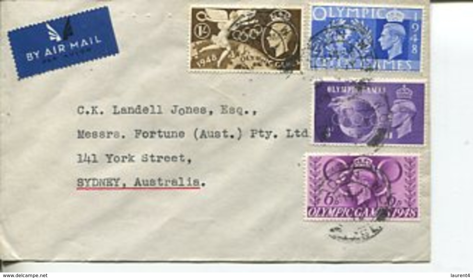 (875) UK Cover Posted To Australia NSW - 1948 London Olympic Games Set Of Stamps (note Special Message At Back) - Sommer 1948: London