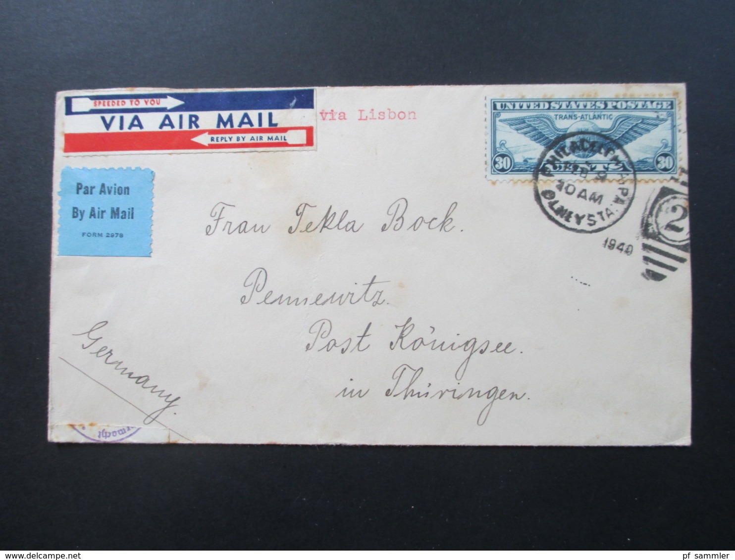 USA 1940 By Air Mail Via Lisbon Nach Pennewitz Zensurbeleg OKW Zensur - Briefe U. Dokumente