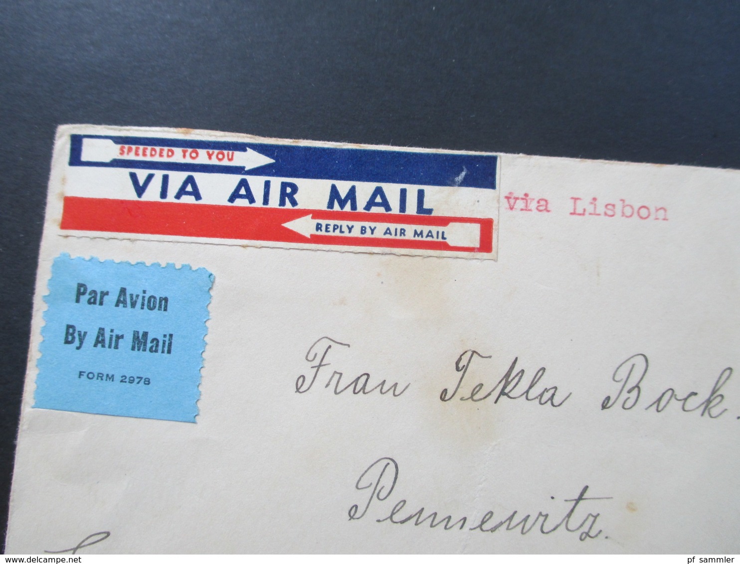 USA 1940 By Air Mail Via Lisbon Nach Pennewitz Zensurbeleg OKW Zensur - Briefe U. Dokumente