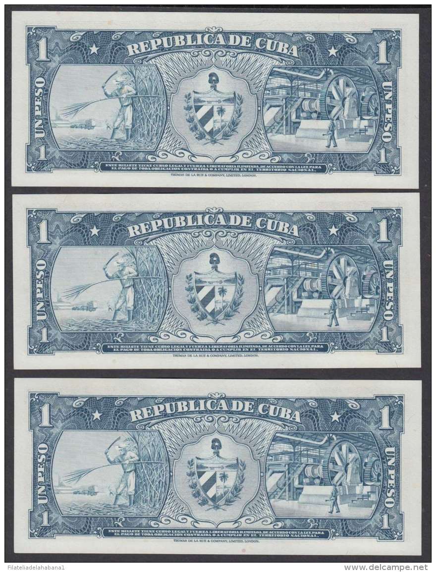 1956-BK-33 CUBA 1956 1 PESO JOSE MARTI. CONSECUTIVE UNC PAIR. 0000931-32-33. - Cuba