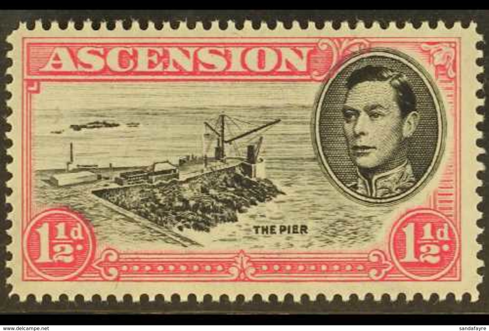 1938-53 1½d Black And Carmine, CUT MAST AND RAILINGS, SG 40deb, Superb Never Hinged Mint. For More Images, Please Visit  - Ascension