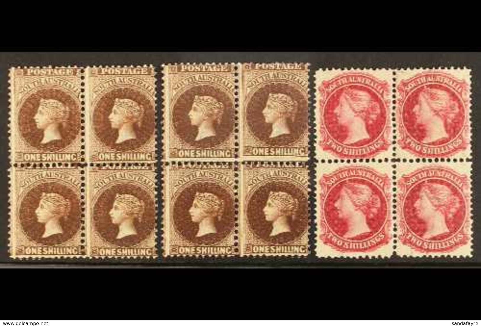 SOUTH AUSTRALIA 1901-02 1s Dark Brown, 1s Dark Reddish Brown & 2s Crimson, SG 147, 148 & 150, Each A Very Fine Mint BLOC - Other & Unclassified