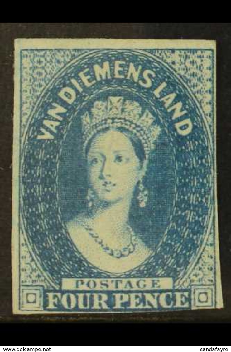 TASMANIA 1855 4d Blue Wmk Large Star, SG 18, Fine Unused No Gum, 3+ Clear To Good Margins Just Brushing The Frame Line A - Altri & Non Classificati