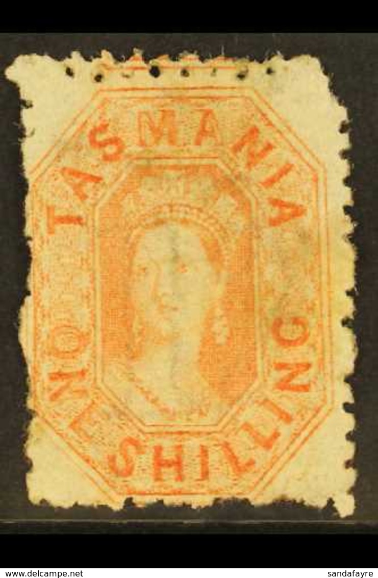 TASMANIA 1871-91 1s Orange-red With DOUBLE PERFORATION At Top, SG 141 Var, Mint, Disturbed Gum, Small Faults & Some Ligh - Other & Unclassified