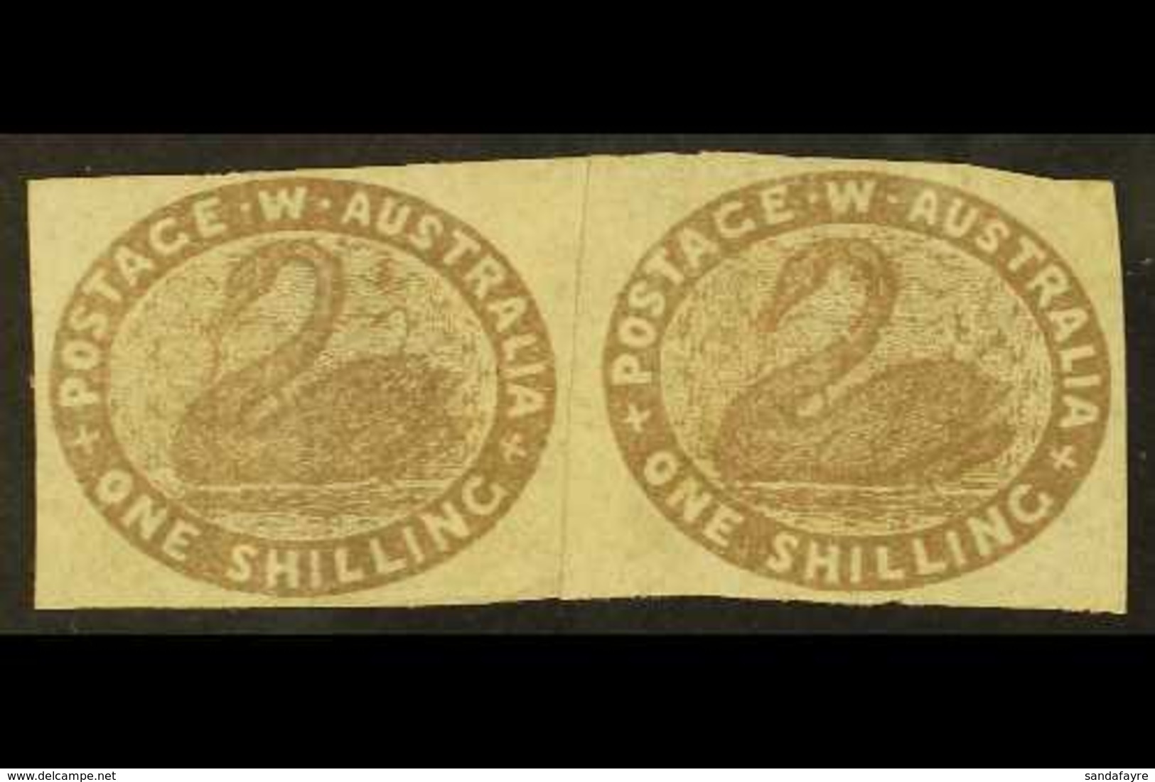 WESTERN AUSTRALIA 1854-55 1s Grey- Brown Imperf, SG 4c, Unused REJOINED HORIZONTAL PAIR With Full Margins & Fabulous Fre - Other & Unclassified