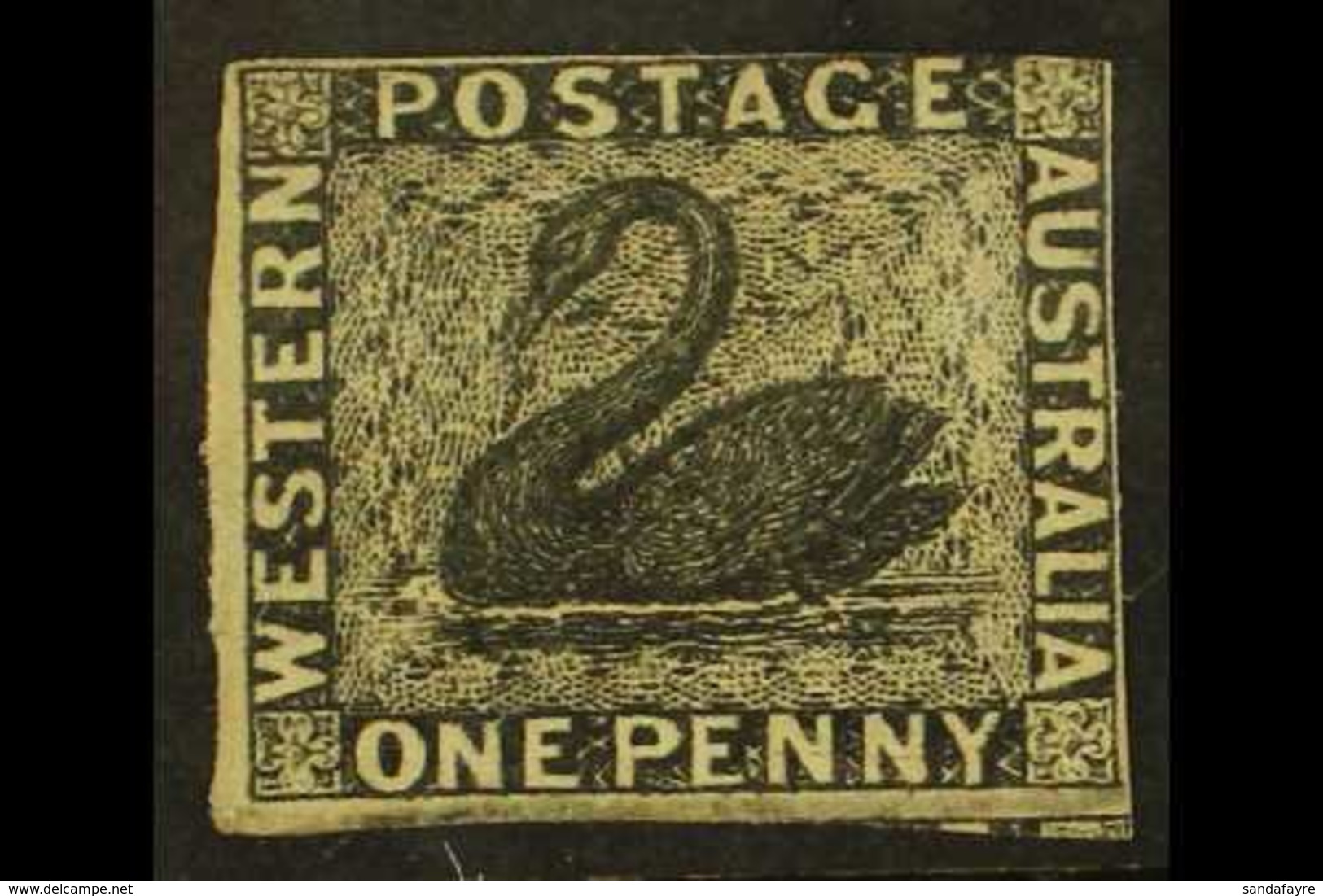 WESTERN AUSTRALIA 1854 1d Black Imperf, SG 1, Unused No Gum As Issued With Margins Just Touching At Top Right Corner. Fr - Sonstige & Ohne Zuordnung